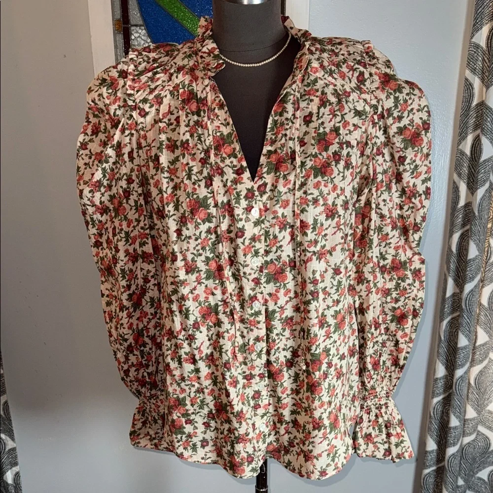 Free People Meant To Be floral puff sleeve blouse SZ S
